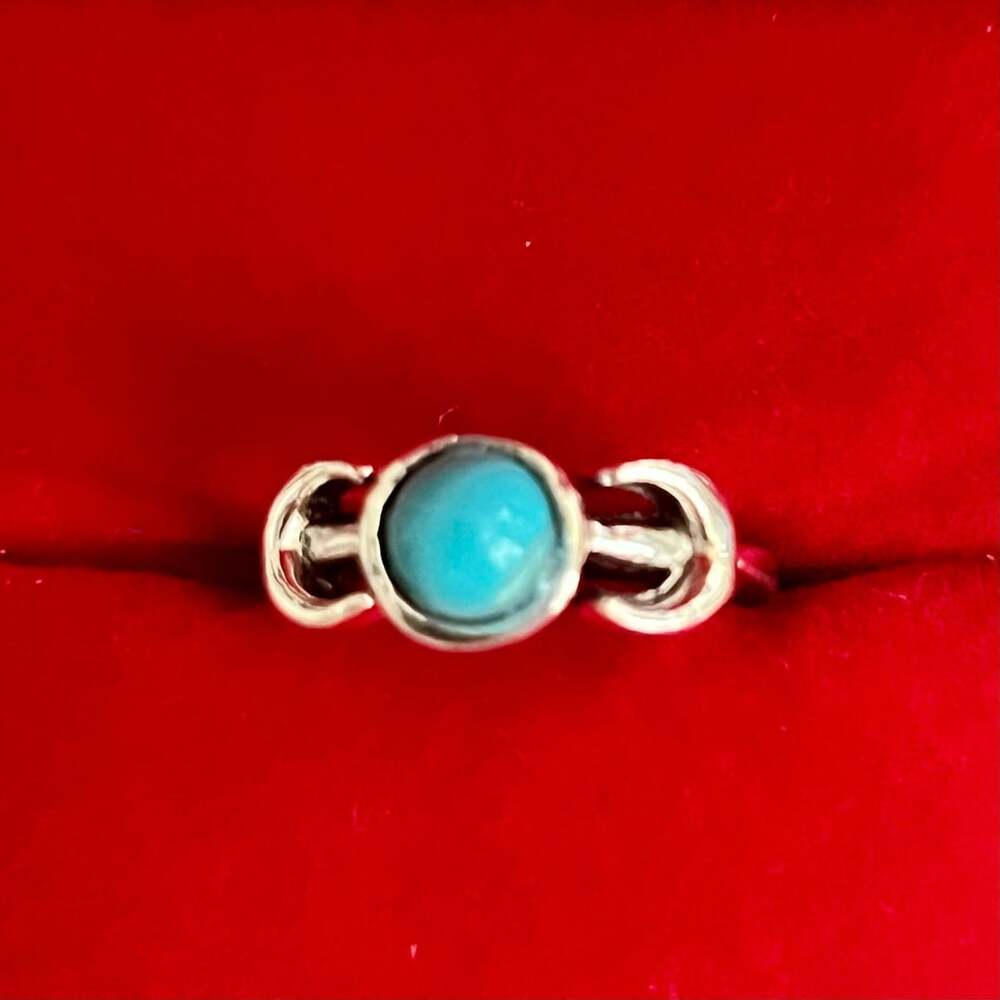 Boho Silver Tone Triple Moon Fashion Ring with Turquoise Stone 6